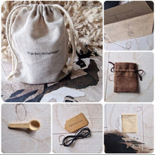 Mindfulness tea experience with eco-friendly bag, wooden spoon and tea accessories